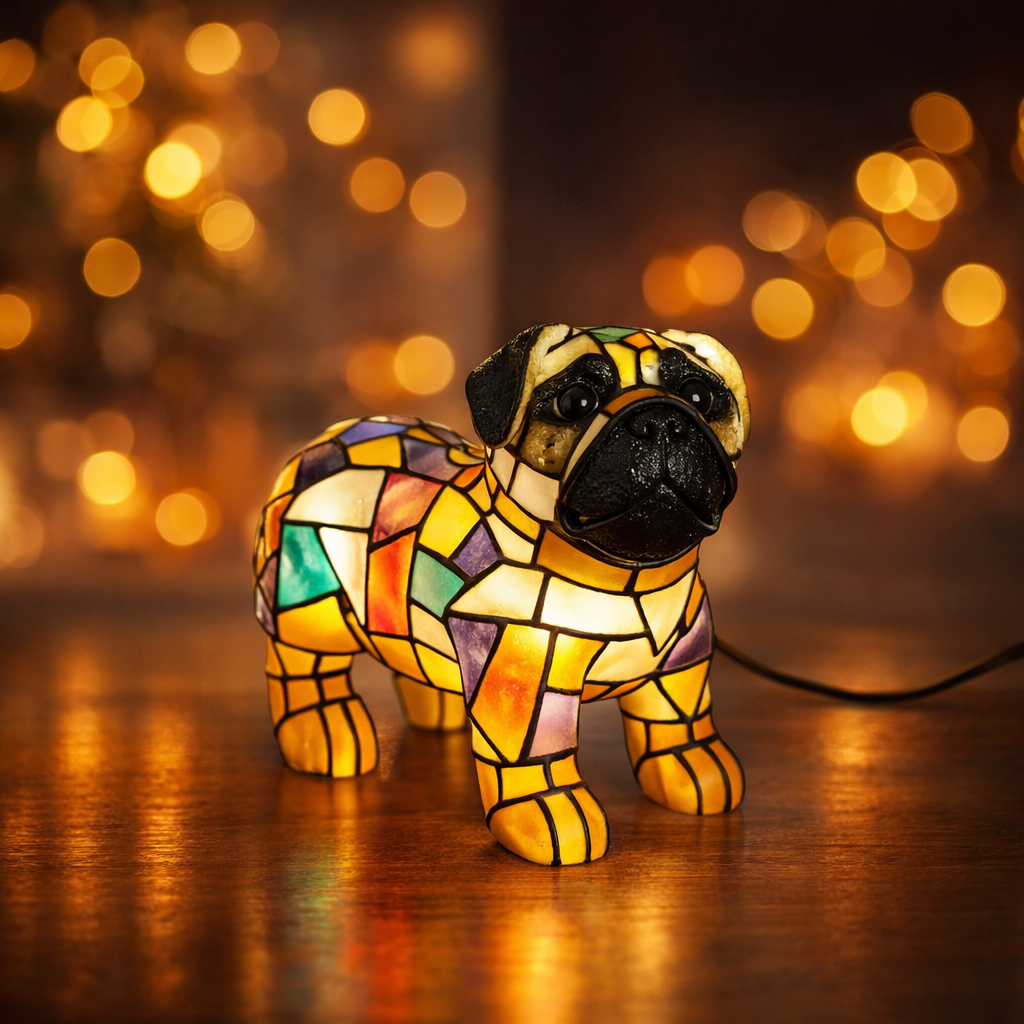 Lampă de masă decorativă cu figurină de câine din rășină, lumină de accent