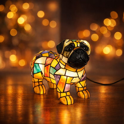 Lampă de masă decorativă cu figurină de câine din rășină, lumină de accent
