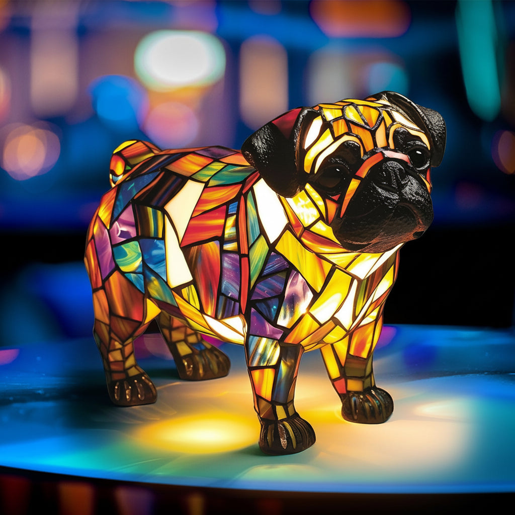 Lampă de masă decorativă cu figurină de câine din rășină, lumină de accent