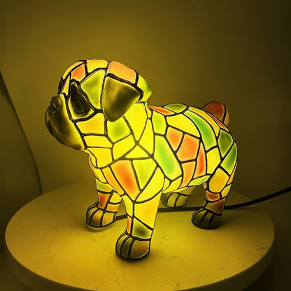 Lampă de masă decorativă cu figurină de câine din rășină, lumină de accent