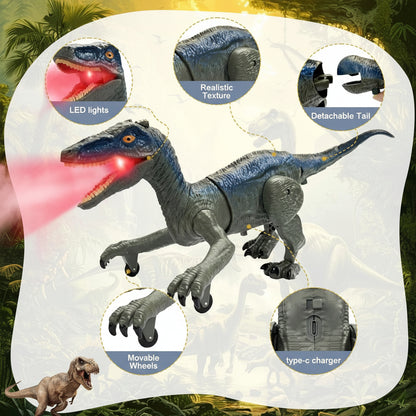 Giocattolo Dinosauro Velociraptor Telecomandato Luci Suoni Spruzzo