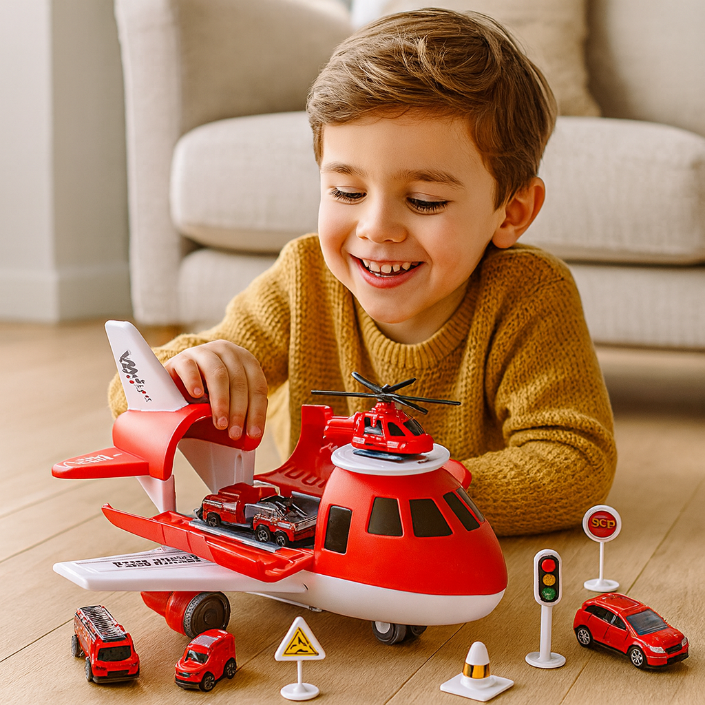 Set di gioco con aereo veicolo per trasporto bambini azione