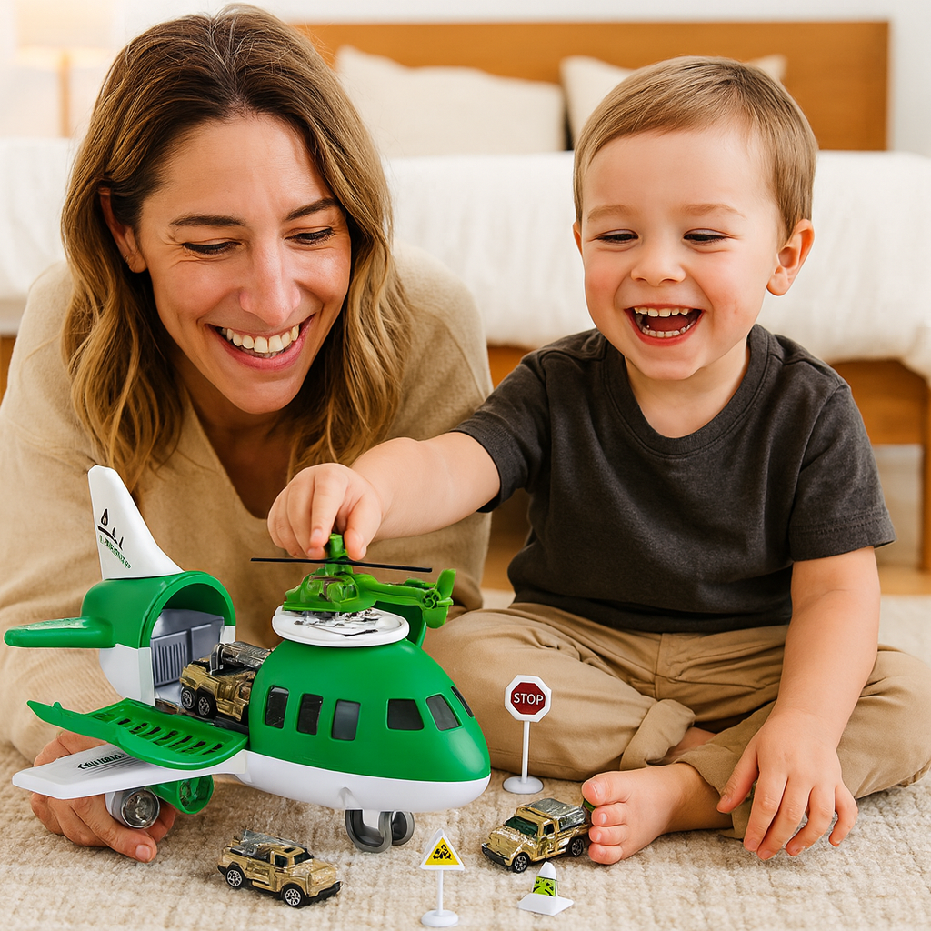 Set di gioco con aereo veicolo per trasporto bambini azione