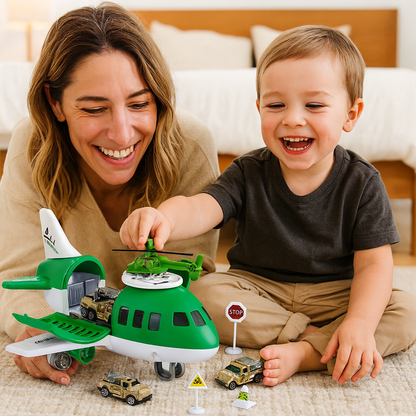 Set di gioco con aereo veicolo per trasporto bambini azione