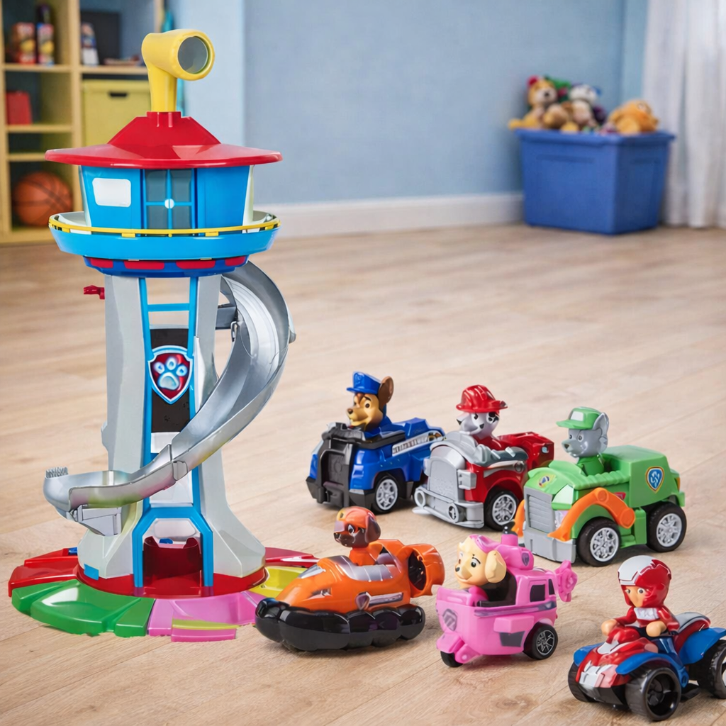 Set di gioco per bambini con scivolo, torre e macchinine, attività per interni