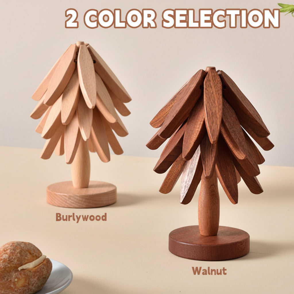 Set di Sottopentola in Legno Resistente al Calore con Design a Albero Pieghevole