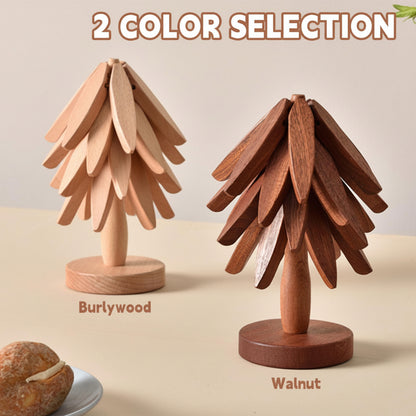 Set di Sottopentola in Legno Resistente al Calore con Design a Albero Pieghevole