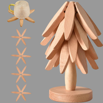 Set di Sottopentola in Legno Resistente al Calore con Design a Albero Pieghevole