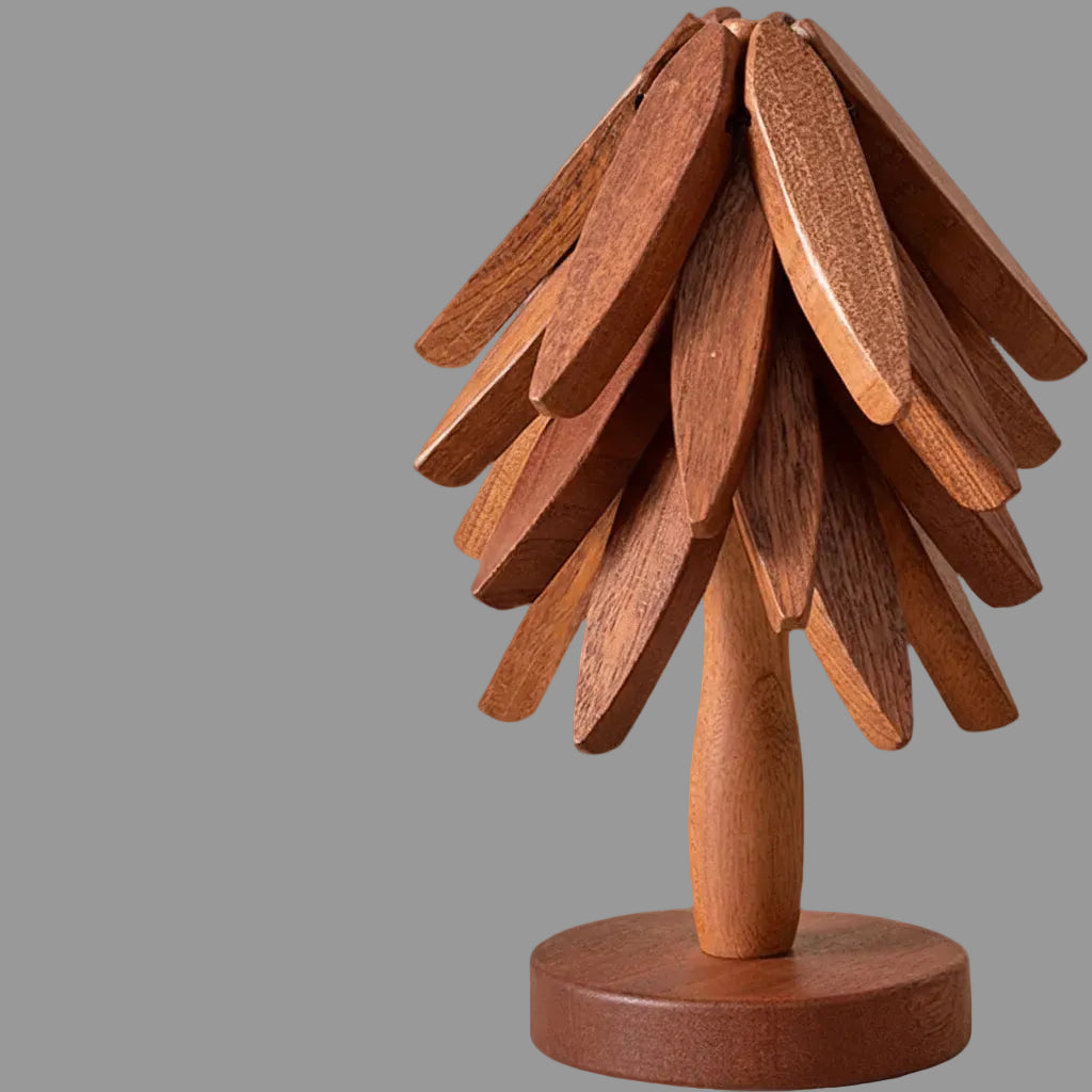 Set di Sottopentola in Legno Resistente al Calore con Design a Albero Pieghevole