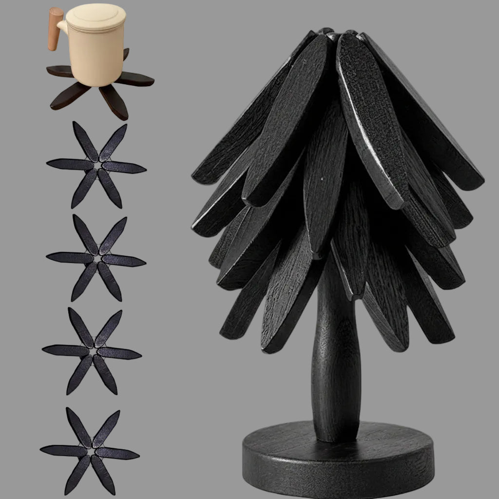 Set di Sottopentola in Legno Resistente al Calore con Design a Albero Pieghevole