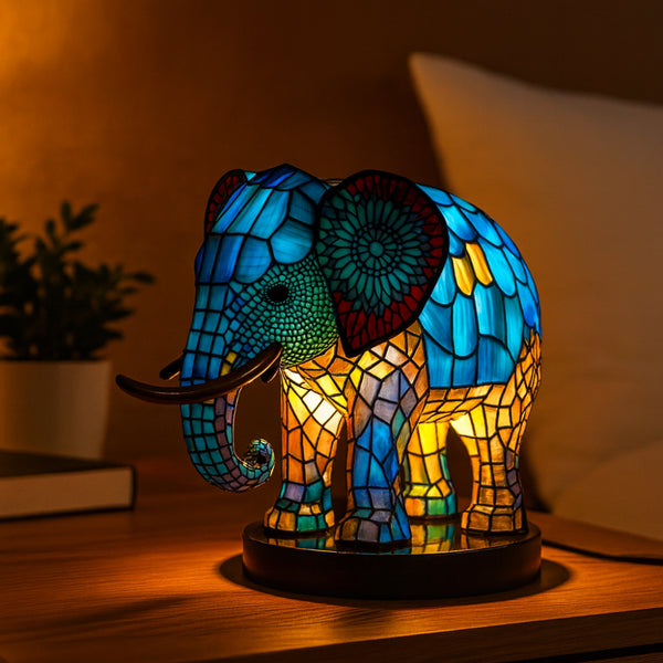 Lámpara de mesa con efecto de vidriera animal luz de acento
