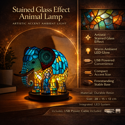 Table Lamp Animal Stained Glass Effect Accent Light