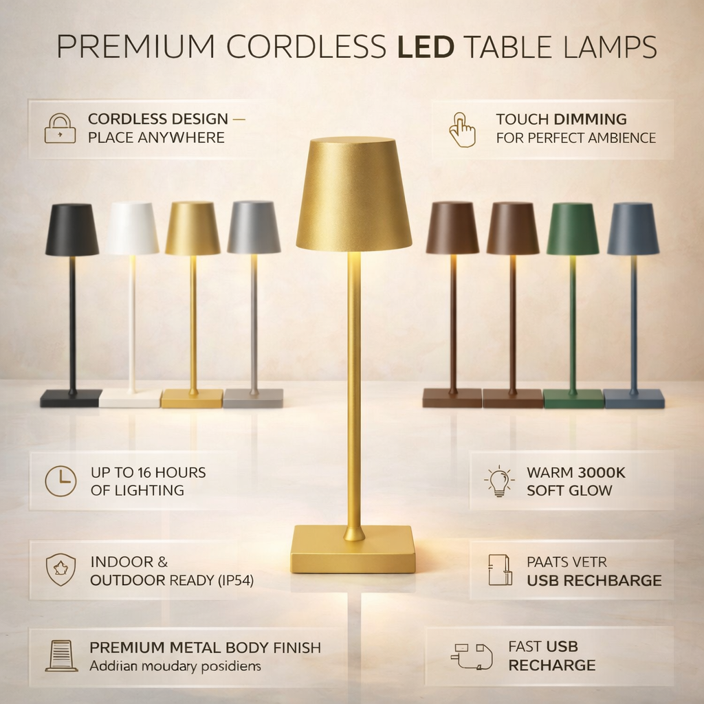 Table Lamp Cordless LED Touch Dimmable Outdoor Rechargeable