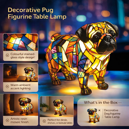 Lampă de masă decorativă cu figurină de câine din rășină, lumină de accent