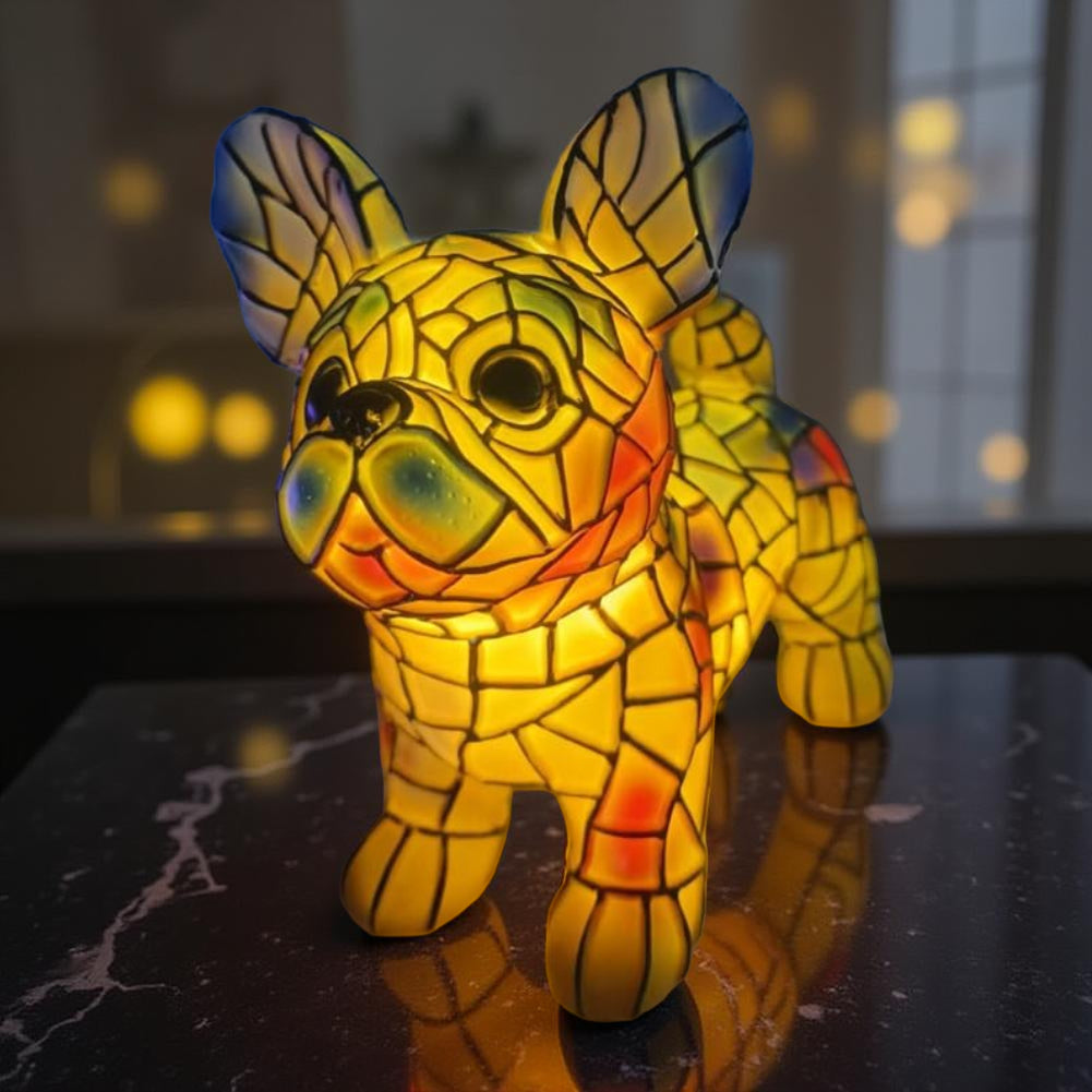 Lampada da tavolo con figura di cane in vetro colorato luce d'accento
