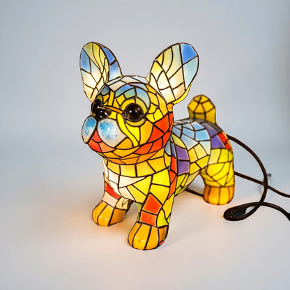 Lampada da tavolo con figura di cane in vetro colorato luce d'accento