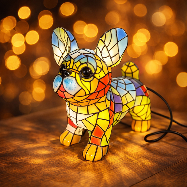 Lampada da tavolo con figura di cane in vetro colorato luce d'accento