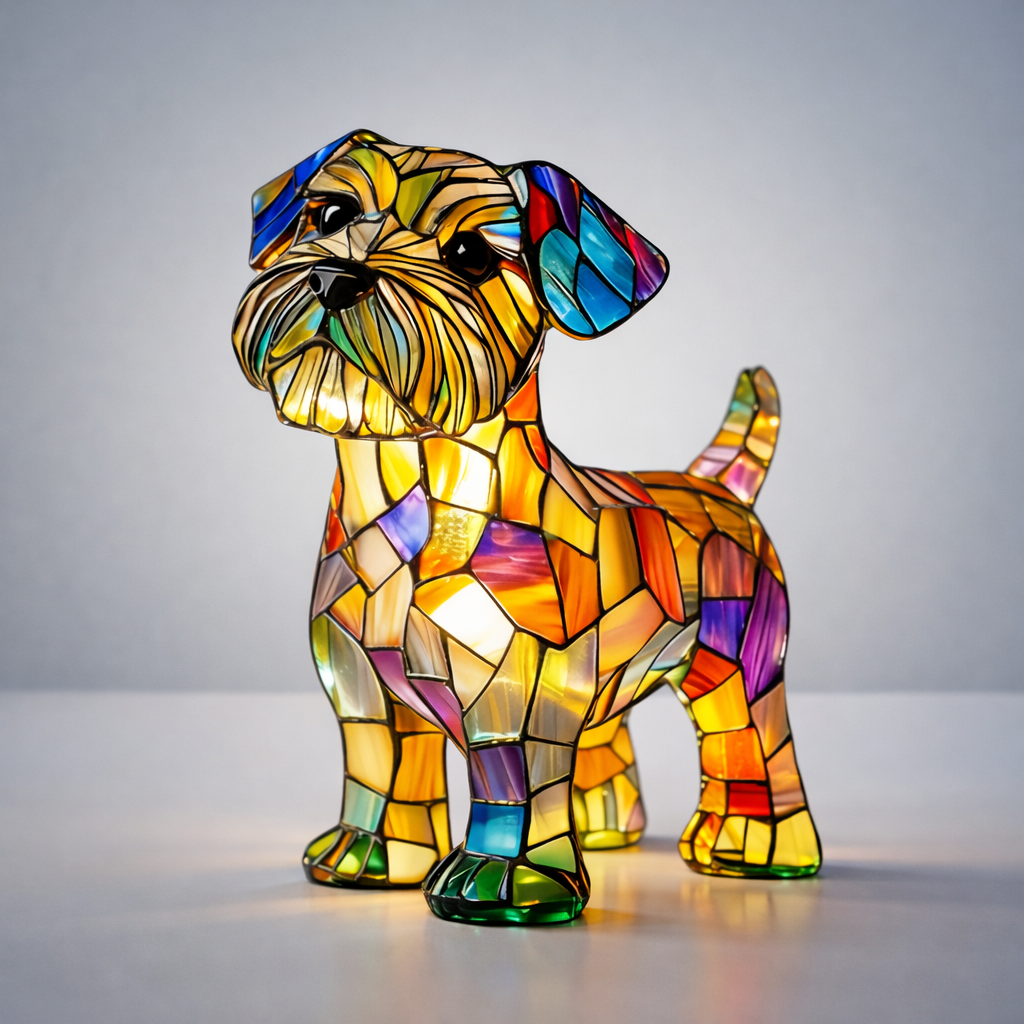 Table Lamp Stained Glass Dog LED Night Light Resin Decor