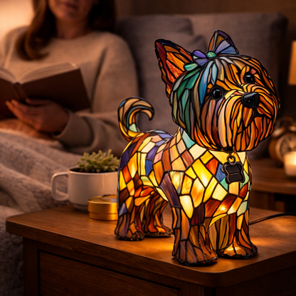 Table Lamp Colorful Stained Glass Dog LED Decorative Night Light