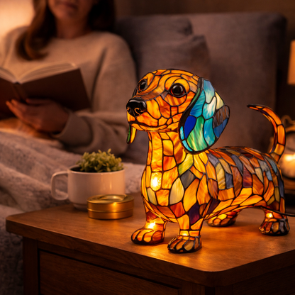 Table Lamp Colorful Stained Glass Dog LED Decorative Night Light