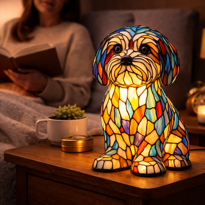 Table Lamp Colorful Stained Glass Dog LED Decorative Night Light