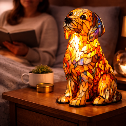 Table Lamp Colorful Stained Glass Dog LED Decorative Night Light