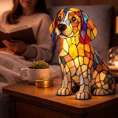 Table Lamp Colorful Stained Glass Dog LED Decorative Night Light