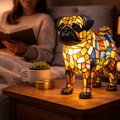 Table Lamp Colorful Stained Glass Dog LED Decorative Night Light