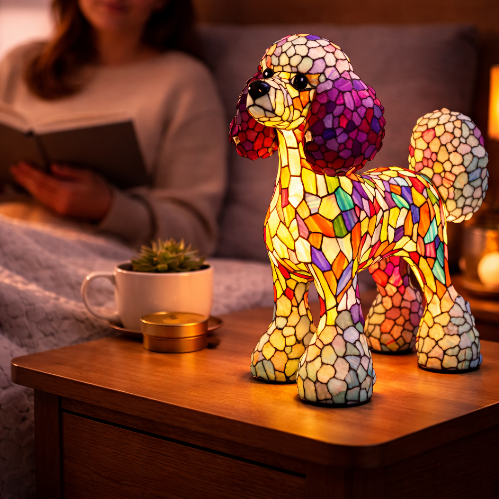Table Lamp Colorful Stained Glass Dog LED Decorative Night Light