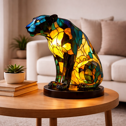 Bordlampe LED Dyrefigur Farverig Glas Look Natlampe