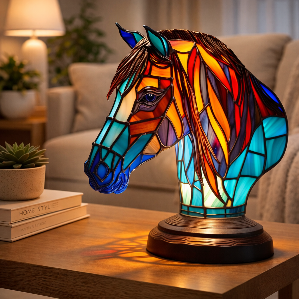 Bordlampe LED Dyrefigur Farverig Glas Look Natlampe