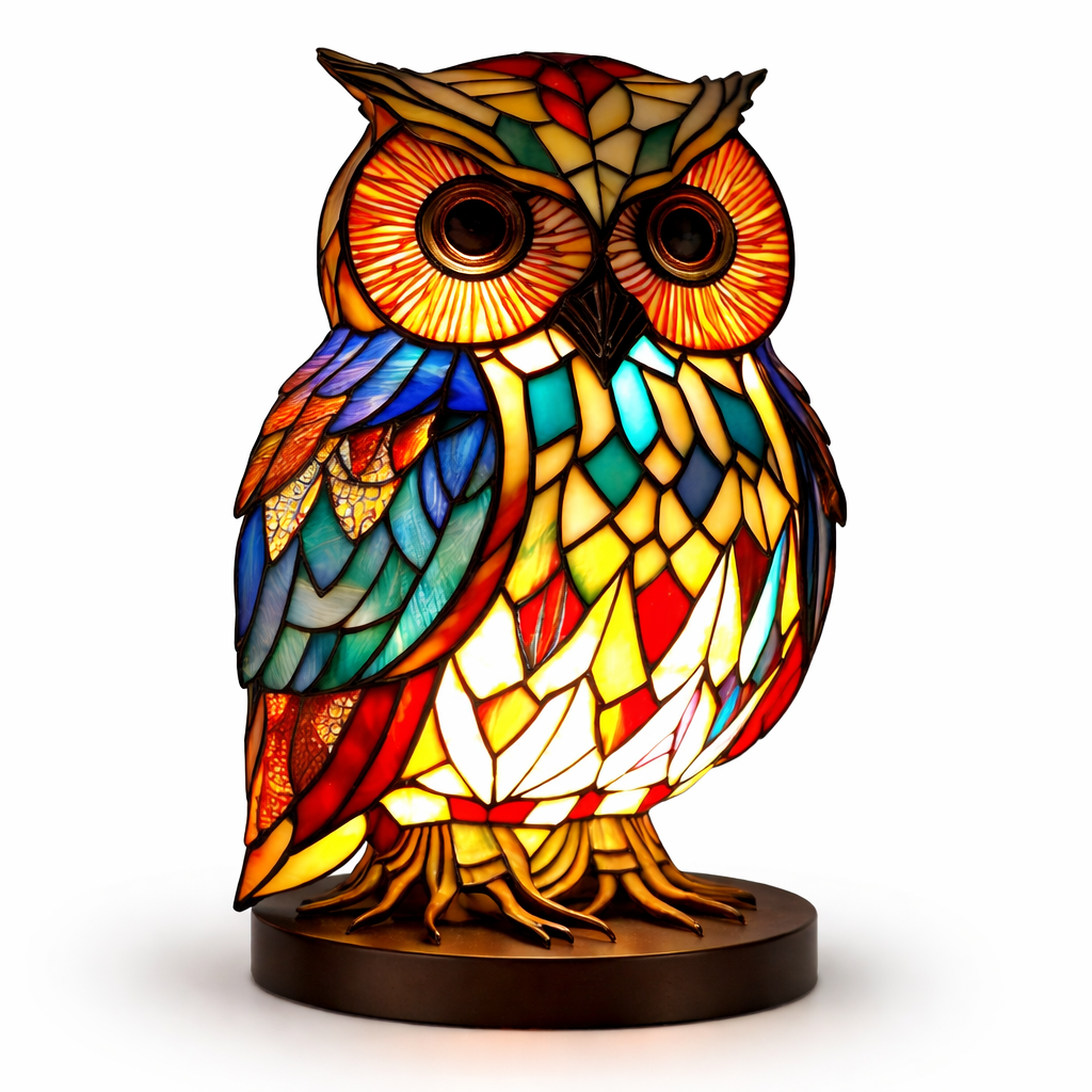 Bordlampe LED Dyrefigur Farverig Glas Look Natlampe