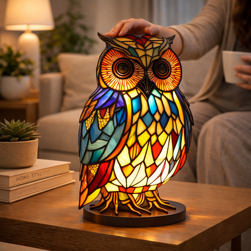 Bordlampe LED Dyrefigur Farverig Glas Look Natlampe