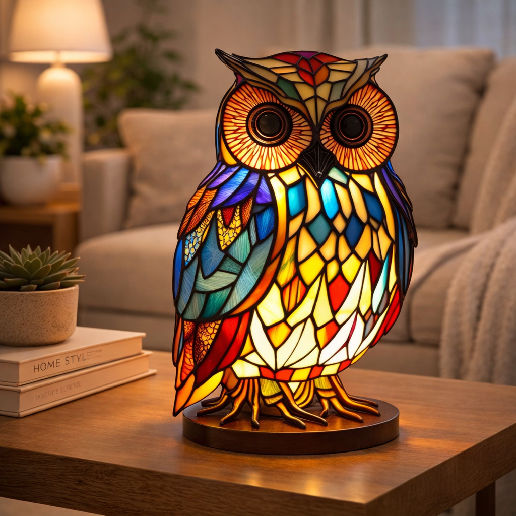 Bordlampe LED Dyrefigur Farverig Glas Look Natlampe