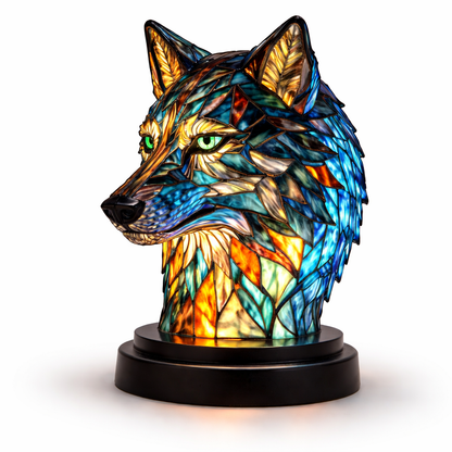 Bordlampe LED Dyrefigur Farverig Glas Look Natlampe