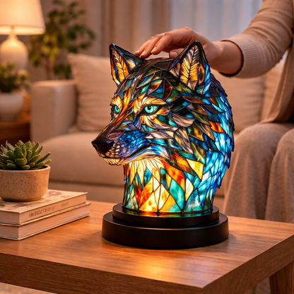 Bordlampe LED Dyrefigur Farverig Glas Look Natlampe