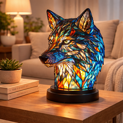 Bordlampe LED Dyrefigur Farverig Glas Look Natlampe