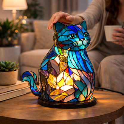 Bordlampe LED Dyrefigur Farverig Glas Look Natlampe