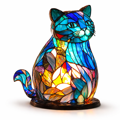 Bordlampe LED Dyrefigur Farverig Glas Look Natlampe