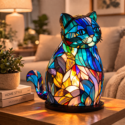 Bordlampe LED Dyrefigur Farverig Glas Look Natlampe