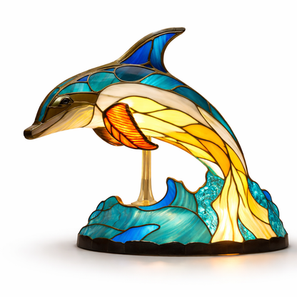 Bordlampe LED Dyrefigur Farverig Glas Look Natlampe