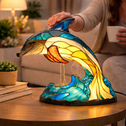 Bordlampe LED Dyrefigur Farverig Glas Look Natlampe