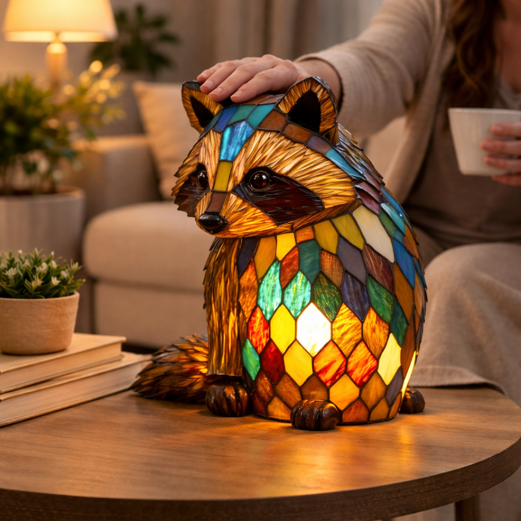Bordlampe LED Dyrefigur Farverig Glas Look Natlampe