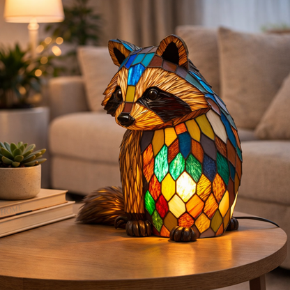 Bordlampe LED Dyrefigur Farverig Glas Look Natlampe