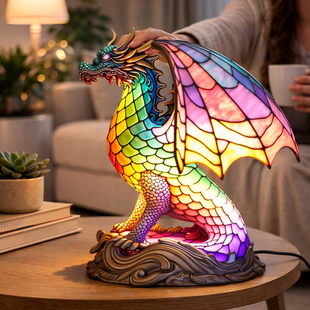 Bordlampe LED Dyrefigur Farverig Glas Look Natlampe