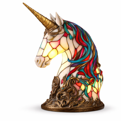 Bordlampe LED Dyrefigur Farverig Glas Look Natlampe