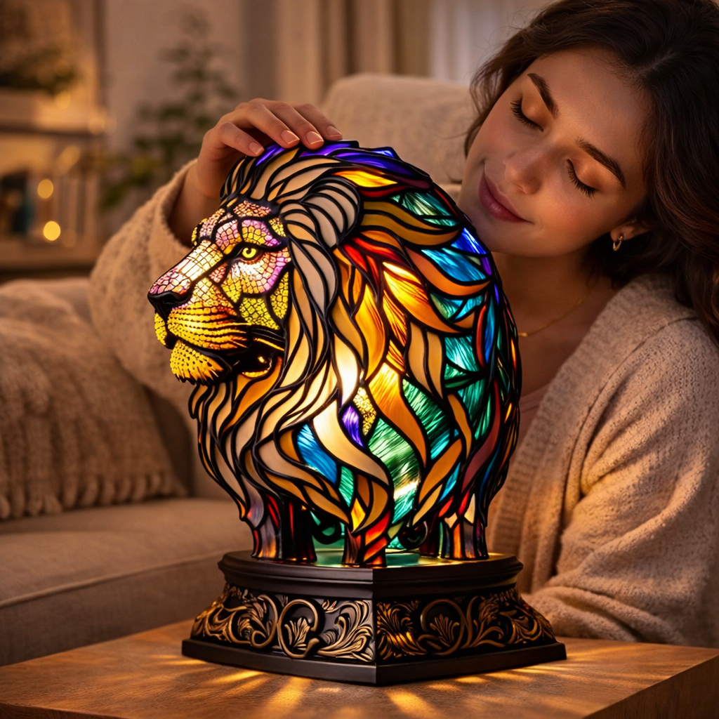 Bordlampe LED Dyrefigur Farverig Glas Look Natlampe