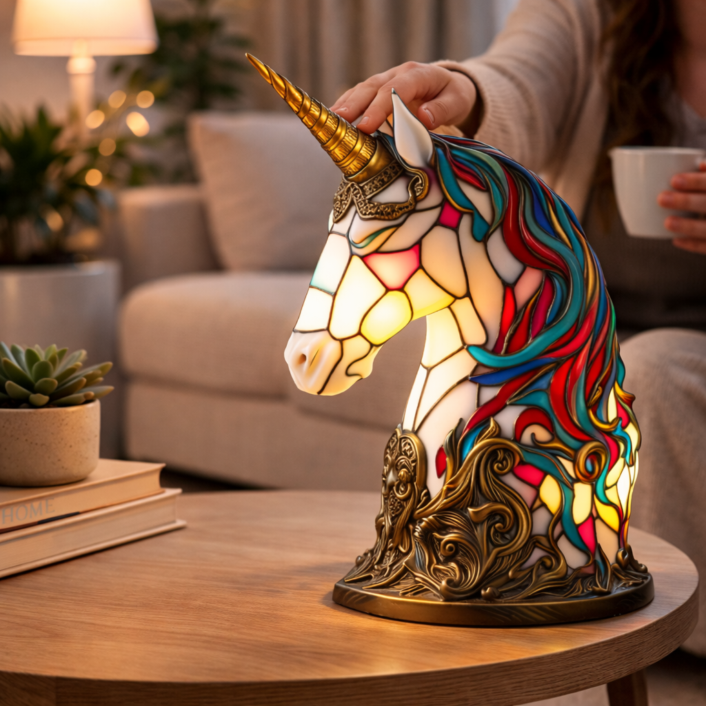 Bordlampe LED Dyrefigur Farverig Glas Look Natlampe