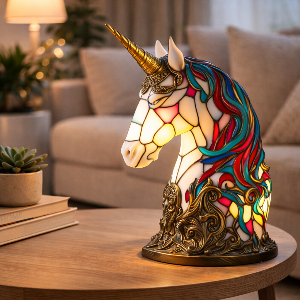 Bordlampe LED Dyrefigur Farverig Glas Look Natlampe