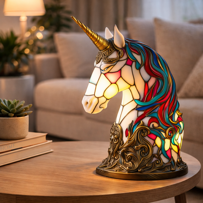 Bordlampe LED Dyrefigur Farverig Glas Look Natlampe